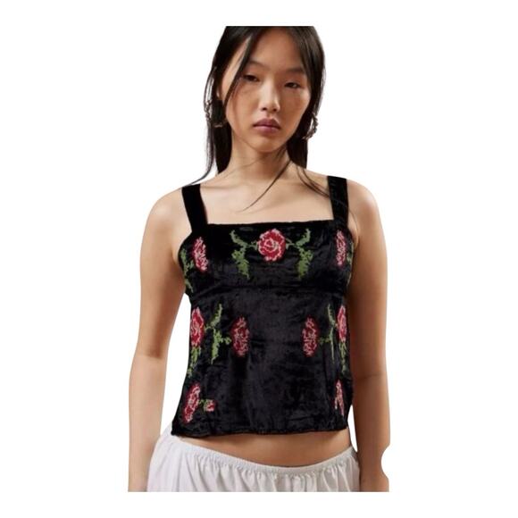Urban Outfitters Kimchi Blue Jana Velvet Embroidered Top Small - Picture 1 of 12
